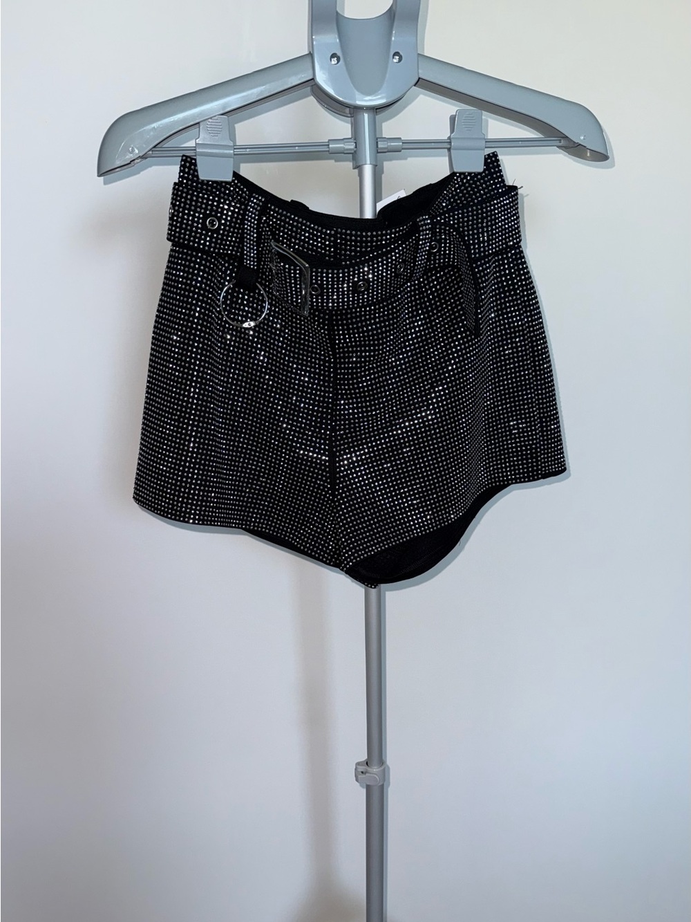AKIRA Rhinestone Studded High Waist Shorts Black Size Large
